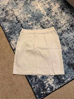 Garage White Cotton-Blend Pencil Skirt with Front Vent
